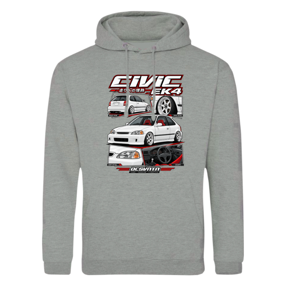 CP-254 Civic EK4 White Collage Hoodie Grey Melange