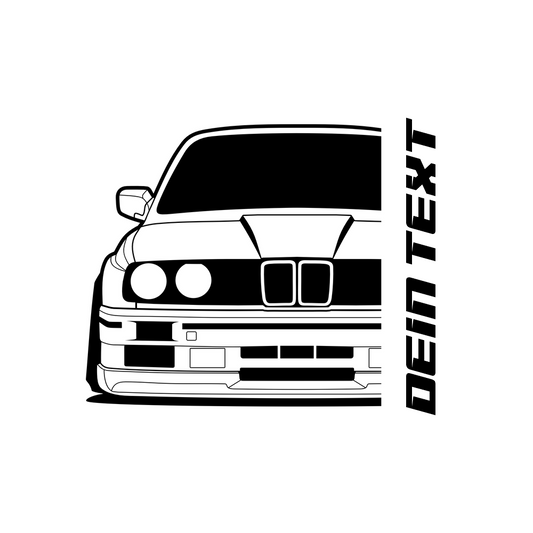 BMW E30 M3 T-Shirt mit personalisierbarem Seitenschriftzug für BMW Fans