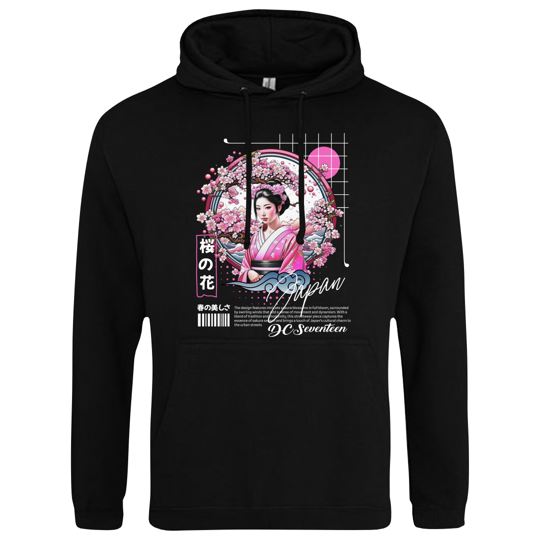 CP-205 Geisha Kirschblüten Circle Hoodie schwarz