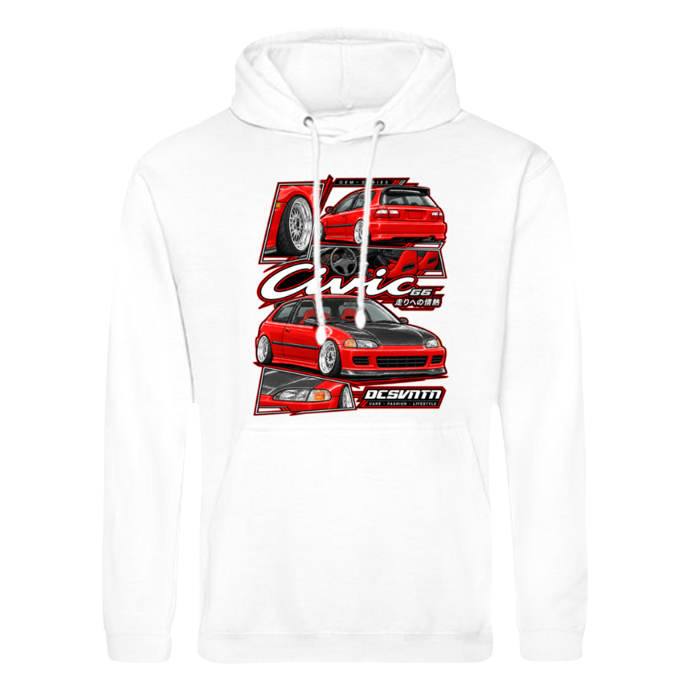 CP-257 Civic EG6 Red Carbon JDM Collage Hoodie Weiß