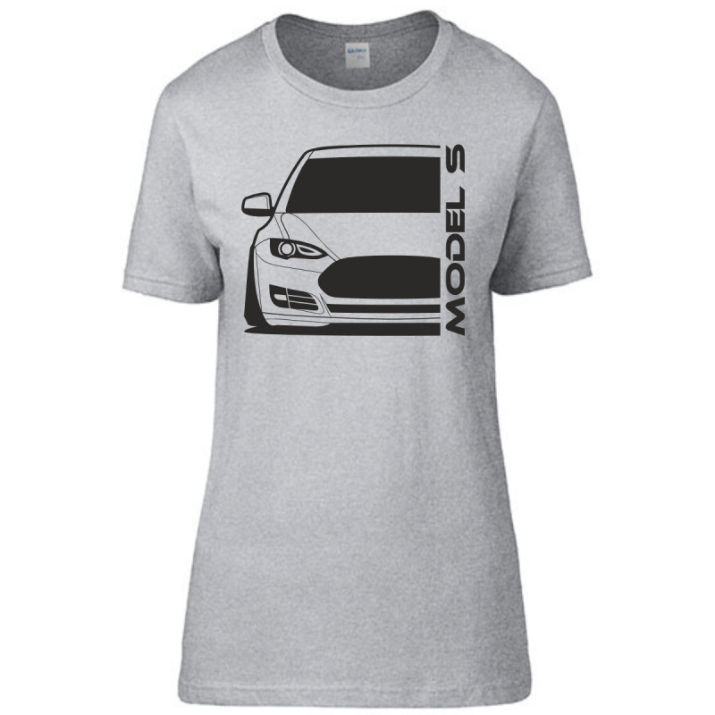 Tesla Model S 13 Outline Modern T-Shirt Lady TE-001