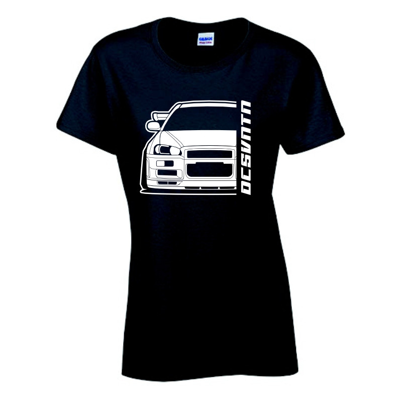 Nissan Skyline 34 GTR 1999 Spoiler T-Shirt Lady Front Kontur