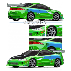 Mitsubishi Eclipse Paul Walker T-Shirt Brust und Rücken CP-085