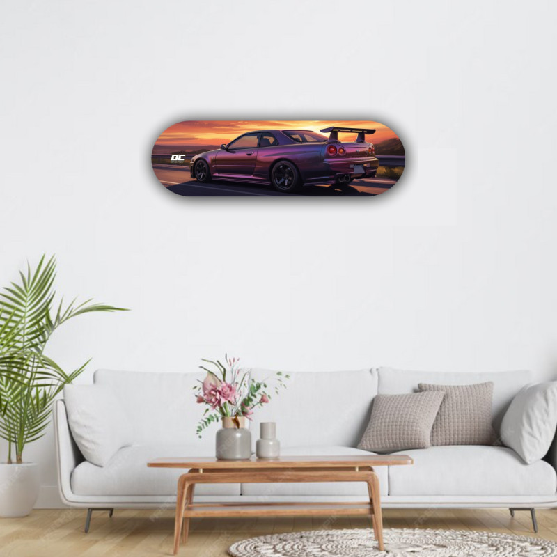 Hochwertige Deko Skateboard aus Birkenholz Nissan 34 GTR Skyline