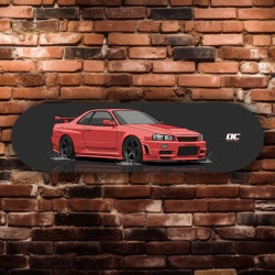 Hochwertige Deko Skateboard aus Birkenholz Nissan Skyline 34 GTR Rot