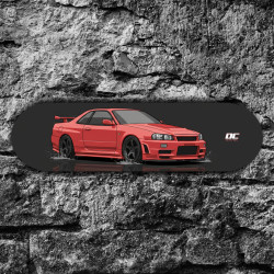 Hochwertige Deko Skateboard aus Birkenholz Nissan Skyline 34 GTR Rot