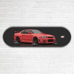 Hochwertige Deko Skateboard aus Birkenholz Nissan Skyline 34 GTR Rot