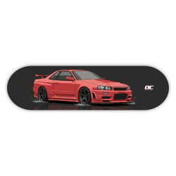 Hochwertige Deko Skateboard aus Birkenholz Nissan Skyline 34 GTR Rot