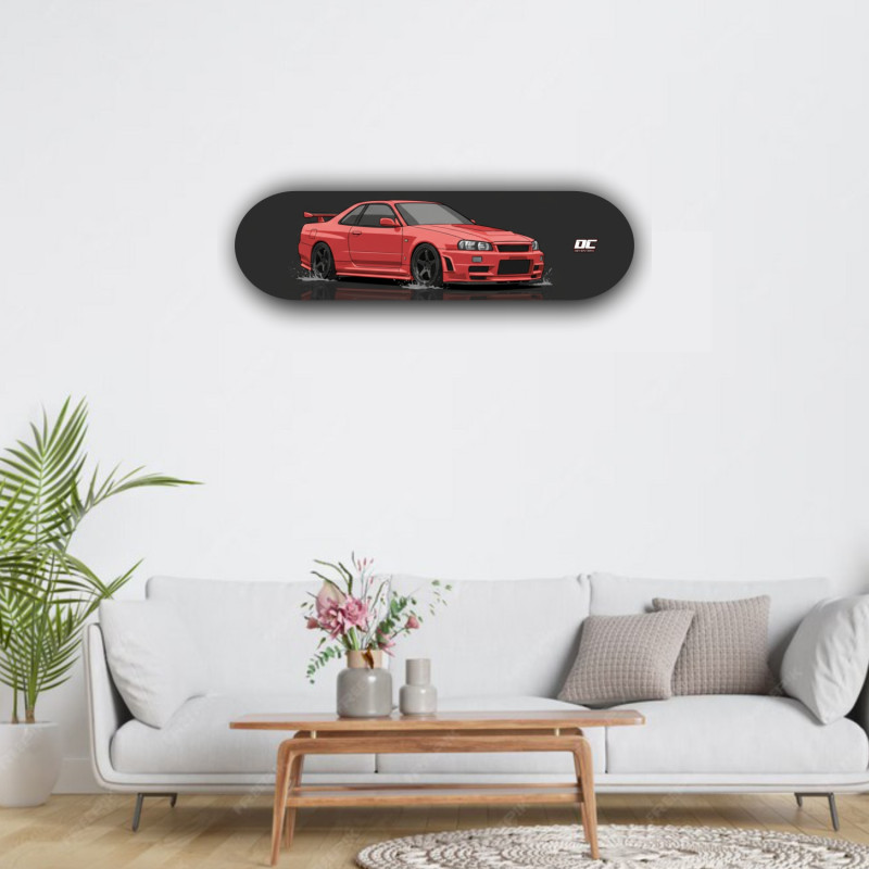 Hochwertige Deko Skateboard aus Birkenholz Nissan Skyline 34 GTR Rot