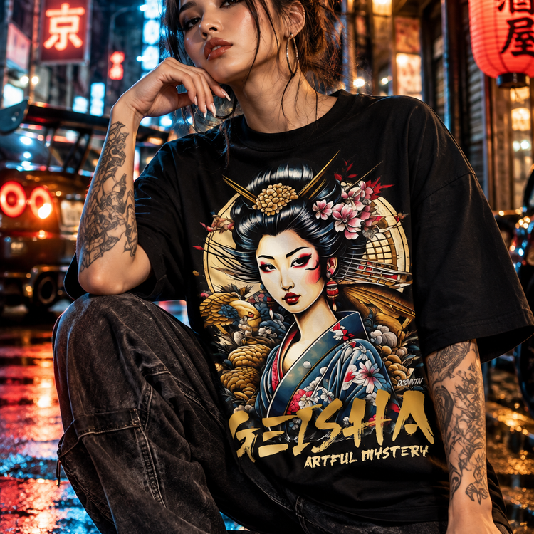 DC17 Geisha Artful Mystery – Unisex T-Shirt mit Full-Color-JDM-Motiv im Tokyo Streetwear-Look