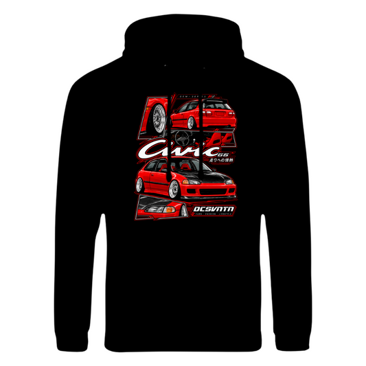 CP-257 Civic EG6 Red Carbon JDM Collage Hoodie Schwarz