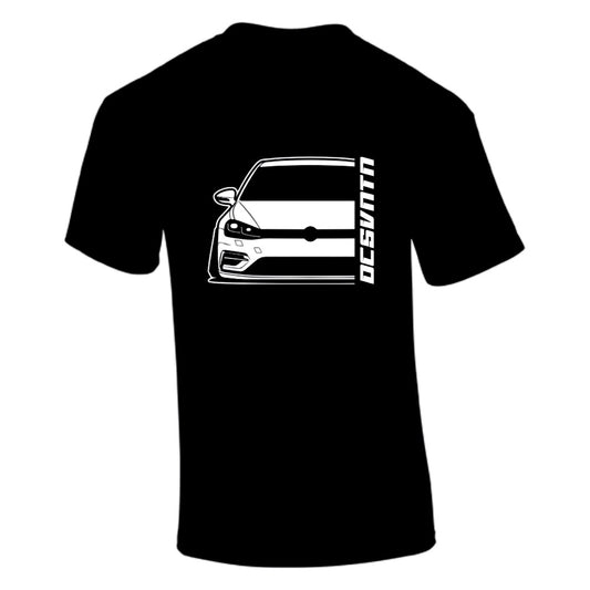 VW Golf 7 Facelift R-Line BJ 2017 T-Shirt Vorderseite mit Schriftzug, schwarzes Car Shirt Design