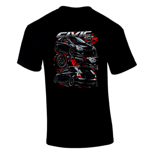 CP-253 Civic EP3 Type R Comic Collage T-Shirt Schwarz