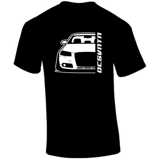 Audi A3 8P T-Shirt Vorderseite mit Schriftzug, schwarzes Car Shirt Design