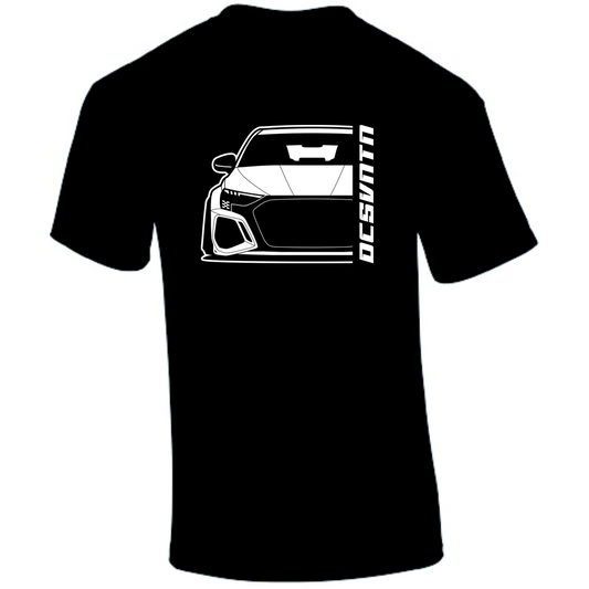 1.	Audi RS3 8Y T-Shirt Vorderseite mit Schriftzug, schwarzes Car Shirt Design