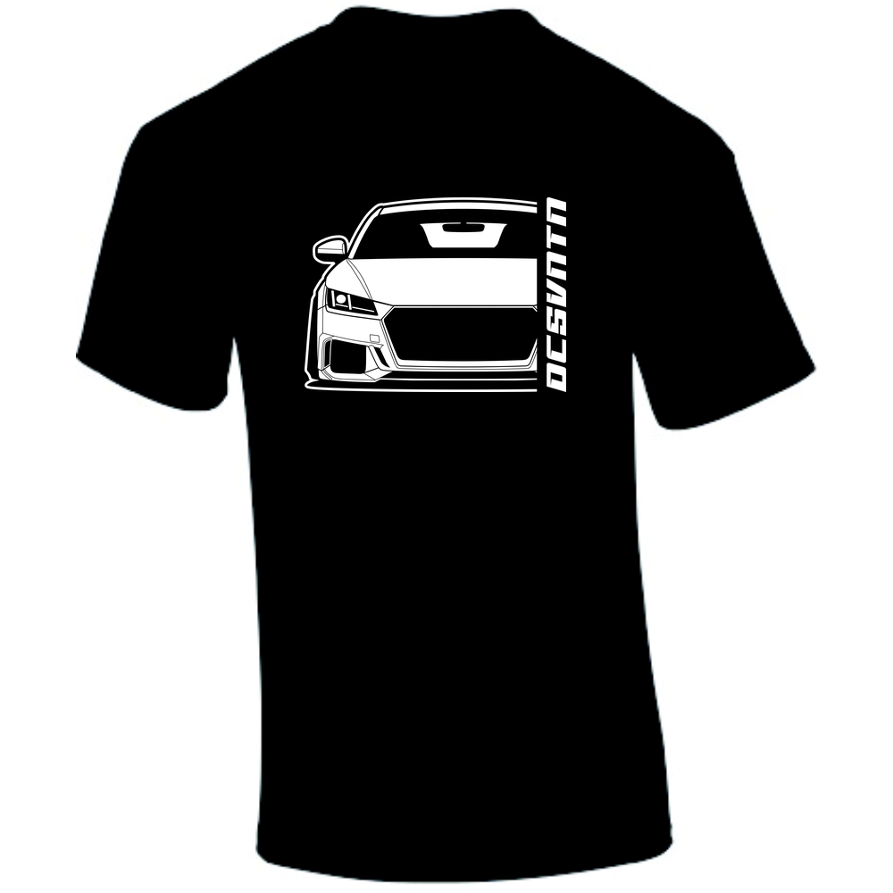 1.	Audi TT RS FL T-Shirt Vorderseite mit Schriftzug, schwarzes Car Shirt Design