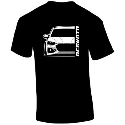 1.	Audi RS5 Sportback T-Shirt Vorderseite mit Schriftzug, schwarzes Car Shirt Design