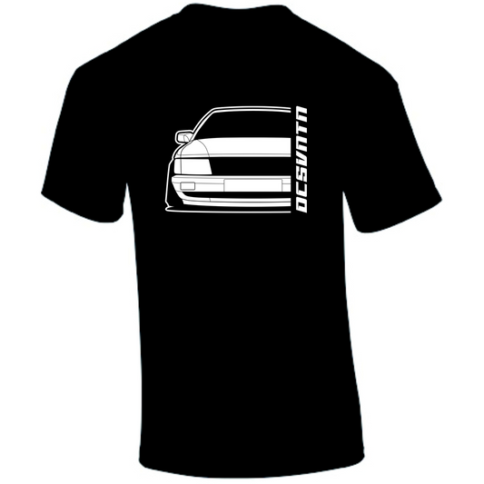 1.	Audi 100 C3 Typ44 T-Shirt Vorderseite mit Schriftzug, schwarzes Car Shirt Design
