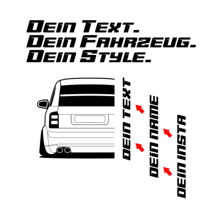 Audi A2 Hoodie Rückseite mit individuellem Seitennamen, Heck-Auspuff-Motiv im Car Apparel Design