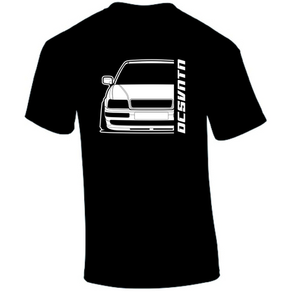 1.	Audi 80 Quattro S2 B4 T-Shirt Vorderseite mit Schriftzug, schwarzes Car Shirt Design