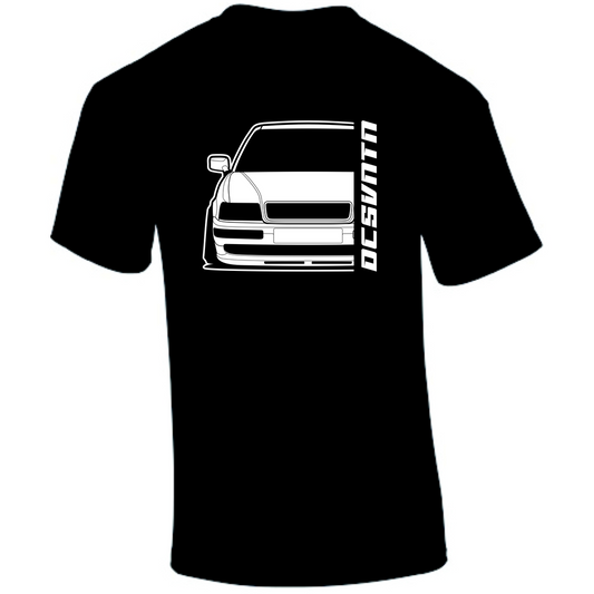 1.	Audi 80 Quattro S2 B4 T-Shirt Vorderseite mit Schriftzug, schwarzes Car Shirt Design