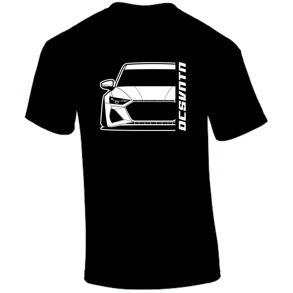 1.	Audi RS7 Sportback T-Shirt Vorderseite mit Schriftzug, schwarzes Car Shirt Design
