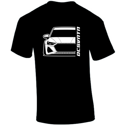 1.	Audi RS7 Sportback T-Shirt Vorderseite mit Schriftzug, schwarzes Car Shirt Design