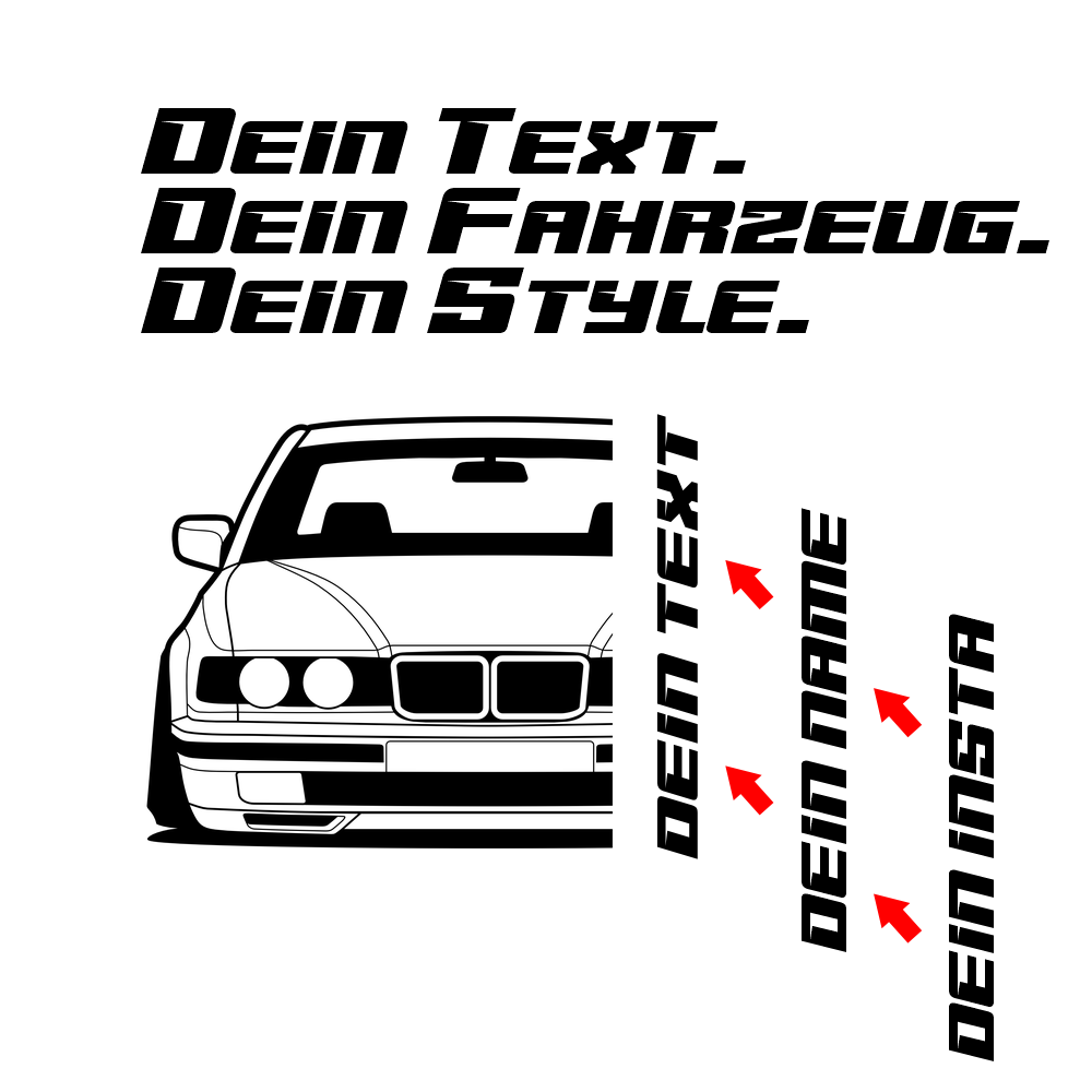 BMW E32 Hoodie mit individuellem Seitennamen, Car Apparel Design