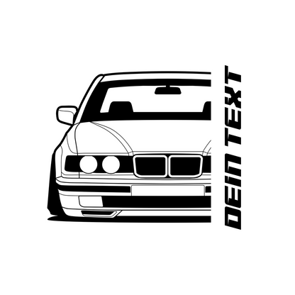 BMW E32 T-Shirt mit personalisierbarem Seitenschriftzug für BMW Fans