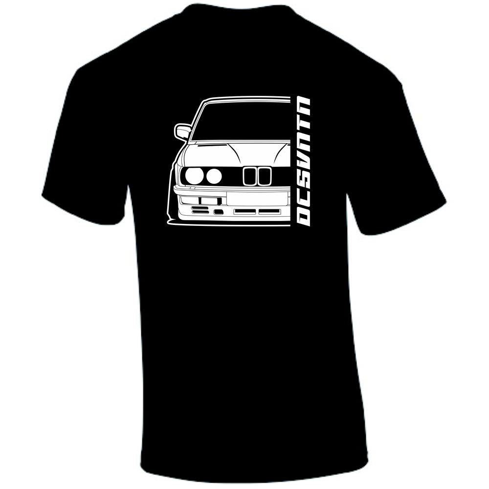 BMW E28 5er T-Shirt Vorderseite mit Schriftzug, schwarzes Car Shirt Design