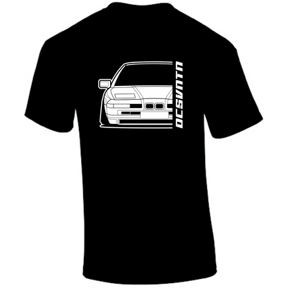 BMW E31 8er T-Shirt Vorderseite mit Schriftzug, schwarzes Car Shirt Design
