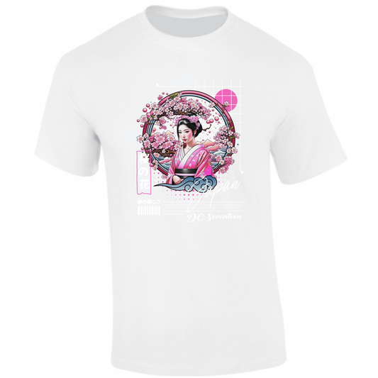 CP-205 Geisha Kirschblüten Circle T-Shirt weiß