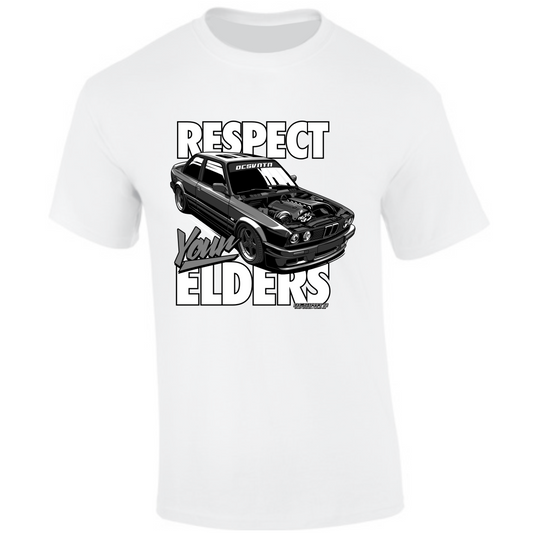 CP-226 Respect your Elders BMW E30 grey T-Shirt weiß