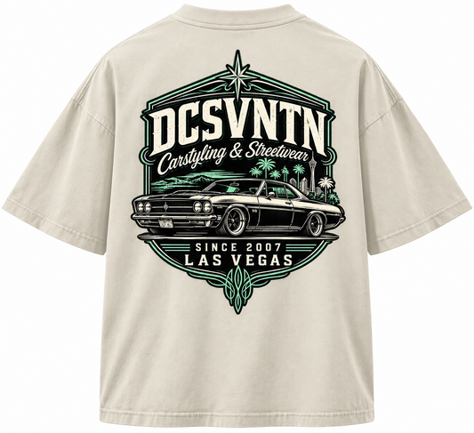 DCSVNTN Las Vegas Heavy Oversize T-Shirt Creme – großer Vintage US-Car Rückenprint