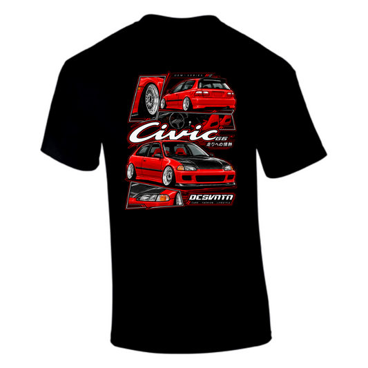 CP-257 Civic EG6 Red Carbon JDM Collage T-Shirt Schwarz