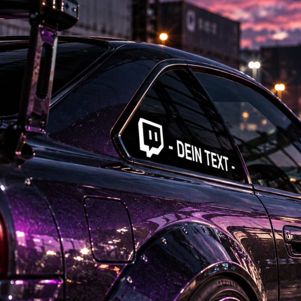 Twitch Wunschsticker auf einer Fahrzeugscheibe