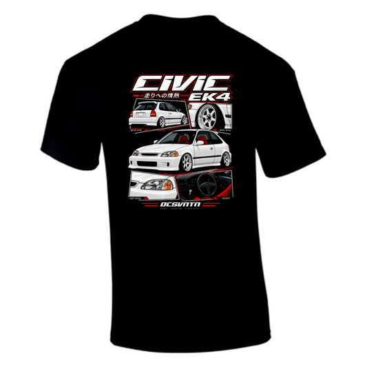 CP-254 Civic EK4 White Collage T-Shirt Schwarz