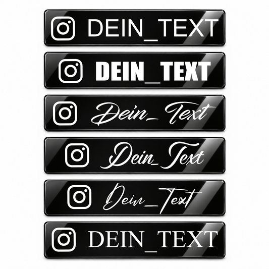 EU Custom Kennzeichen schwarz glänzend – verschiedene Schriftarten mit weißem Instagram-Logo