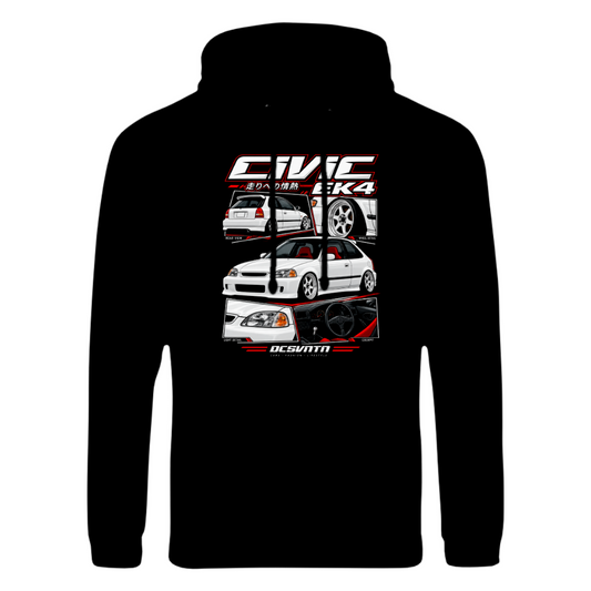 CP-254 Civic EK4 White Collage Hoodie Schwarz