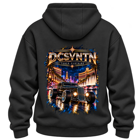 Las Vegas Neon Nights Ford Model A Hot Rod Oversize Hoodie – Rückenansicht